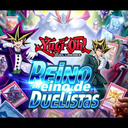 An engaging and colorful YouTube thumbnail for a Yu-Gi-Oh Duel Links video, featuring iconic characters like Yugi Muto and Seto Kaiba from the game