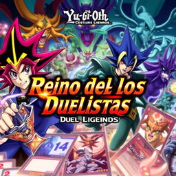 An engaging and colorful YouTube thumbnail for a Yu-Gi-Oh Duel Links video, featuring iconic characters like Yugi Muto and Seto Kaiba from the game