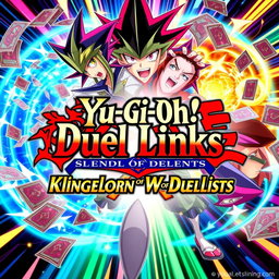 A vibrant and action-packed YouTube thumbnail for 'Yu-Gi-Oh! Duel Links: Kingdom of Duelists'