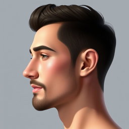 A digital rendering of a male face in profile, featuring an aesthetically pleasing nose with a subtle upward lift at the tip and a smooth bridge