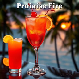 A vibrant cocktail named 'Paradise Fire,' featuring a stunning blend of orange juice, cranberry juice, and vodka
