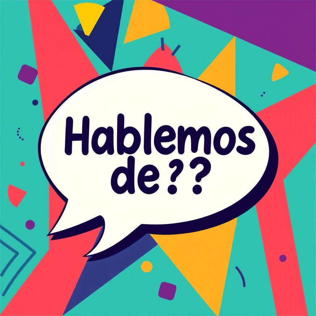 A vibrant, eye-catching illustration featuring a stylish speech bubble that contains the text 'Hablemos de ?'
