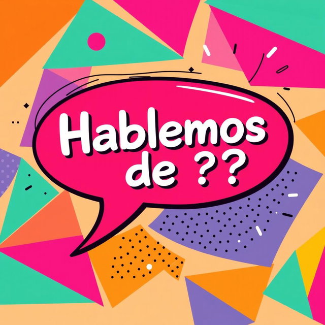 A vibrant, eye-catching illustration featuring a stylish speech bubble that contains the text 'Hablemos de ?'