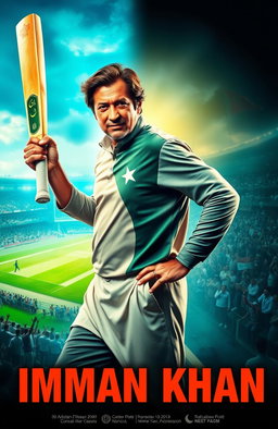 An inspiring portrait of Imran Khan, the former cricketer and politician, showcasing his journey