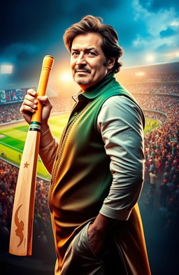 An inspiring portrait of Imran Khan, the former cricketer and politician, showcasing his journey