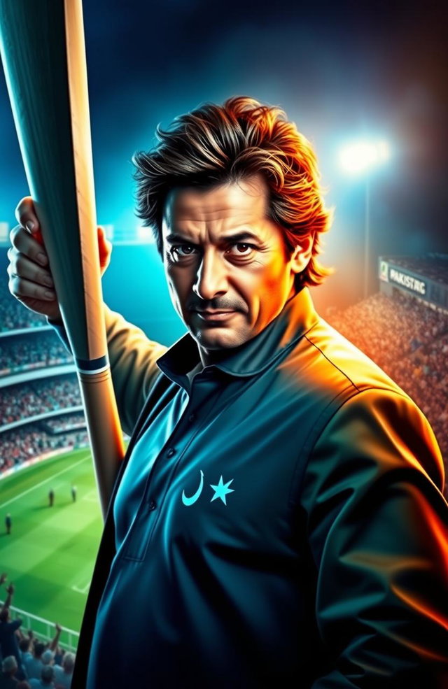 An inspiring portrait of Imran Khan, the former cricketer and politician, showcasing his journey