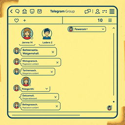 A vintage style illustration of an old Telegram group chat interface, depicting retro design elements and a nostalgic feel