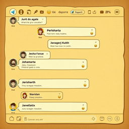 A vintage style illustration of an old Telegram group chat interface, depicting retro design elements and a nostalgic feel