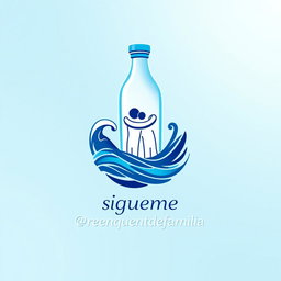 A logo design for a bottled water brand, symbolizing family reunion, featuring elements like waves, a heart, and people embracing