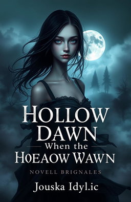 A novel cover design for 'Hollow Dawn: When the Dead Walk', featuring a mysterious girl in an ethereal, haunting setting