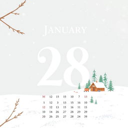 An artistic calendar page featuring the date January 28, 2025, beautifully illustrated