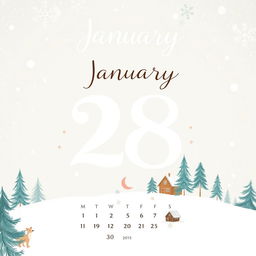 An artistic calendar page featuring the date January 28, 2025, beautifully illustrated