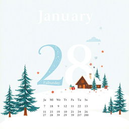 An artistic calendar page featuring the date January 28, 2025, beautifully illustrated