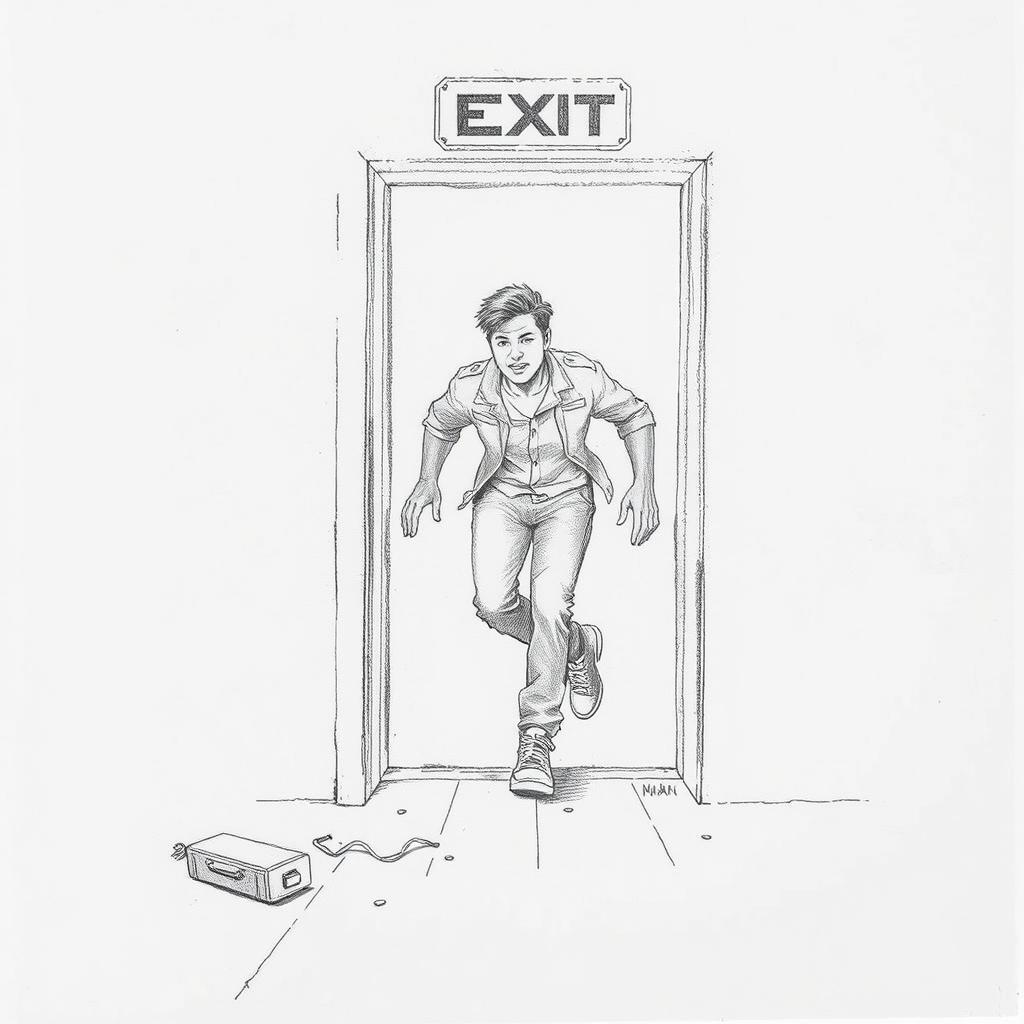 Dynamic Pencil Drawing of Emergency Exit Escape