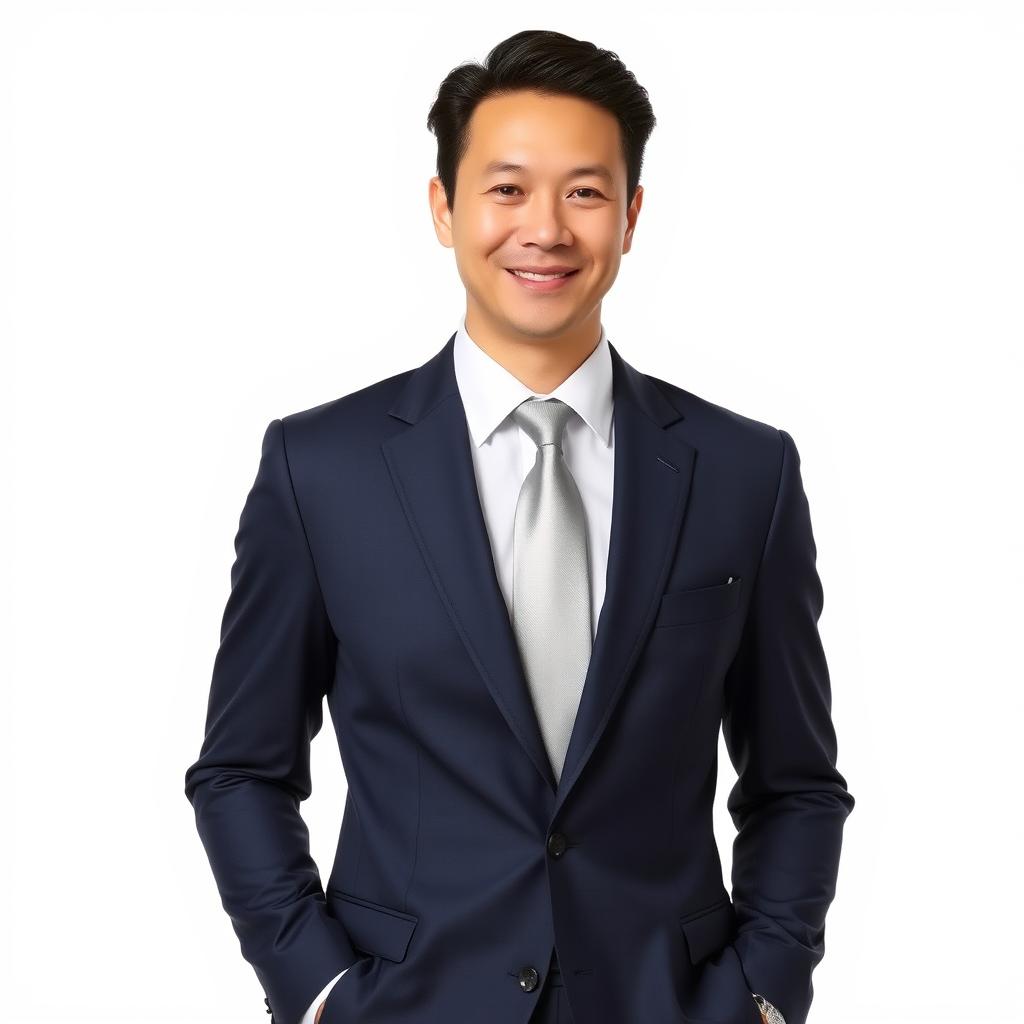 A professional individual dressed in a sleek, tailored suit