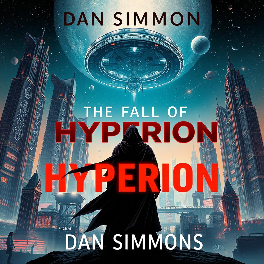 A captivating book cover design for the sci-fi novel "The Fall of Hyperion" by Dan Simmons