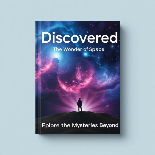 A captivating book cover design featuring a stunning cosmic scene, showcasing a vibrant nebula with swirling colors of deep blues, purples, and hints of pink