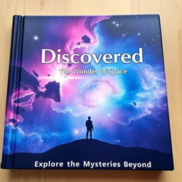 A captivating book cover design featuring a stunning cosmic scene, showcasing a vibrant nebula with swirling colors of deep blues, purples, and hints of pink