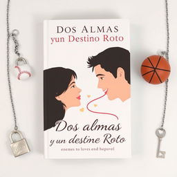 A minimalistic book cover design for a novel titled 'Dos Almas y un Destino Roto', centered around an enemies-to-lovers theme where the protagonists end up brokenhearted
