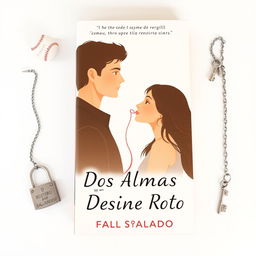 A minimalistic book cover design for a novel titled 'Dos Almas y un Destino Roto', embracing the enemies-to-lovers theme where the protagonists' journey ends in heartbreak