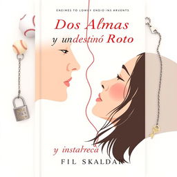 A minimalistic book cover design for a novel titled 'Dos Almas y un Destino Roto', embracing the enemies-to-lovers theme where the protagonists' journey ends in heartbreak
