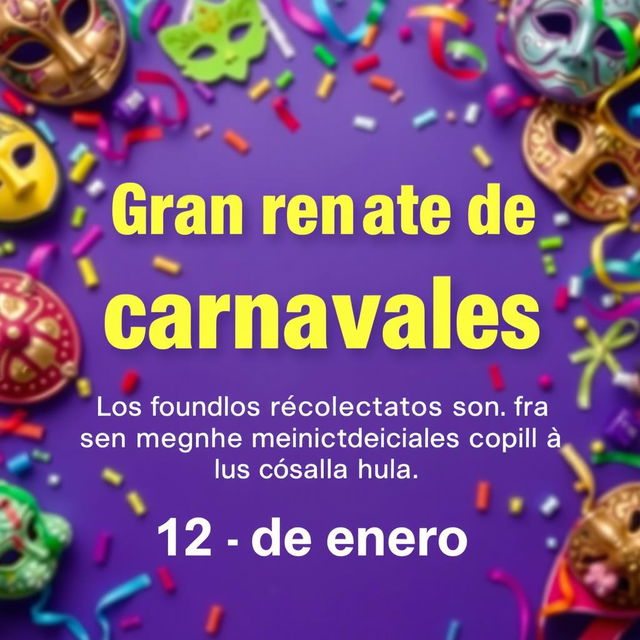 A vibrant image that prominently features the text "Gran remate de carnavales" in medium-sized, bold letters, capturing the festive essence of carnival