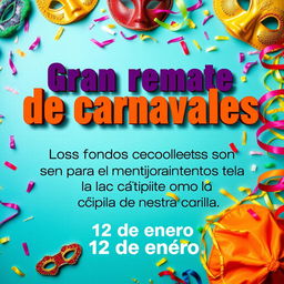 A vibrant image that prominently features the text "Gran remate de carnavales" in medium-sized, bold letters, capturing the festive essence of carnival