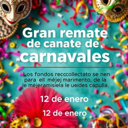 A vibrant image that prominently features the text "Gran remate de carnavales" in medium-sized, bold letters, capturing the festive essence of carnival