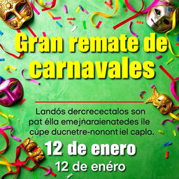 A vibrant image that prominently features the text "Gran remate de carnavales" in medium-sized, bold letters, capturing the festive essence of carnival