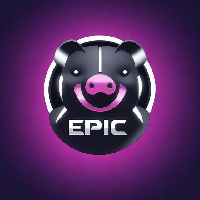 A high-quality digital logo design that fuses the elements of a pig, the word 'EPIC', and a robotic theme, all rendered in a futuristic style