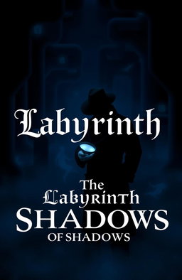 A dark blue themed video game or film poster for a murder mystery clue-solving FBI program titled 'The Labyrinth of Shadows'