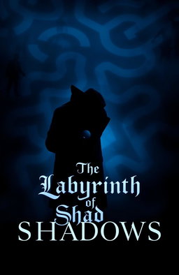 A dark blue themed video game or film poster for a murder mystery clue-solving FBI program titled 'The Labyrinth of Shadows'