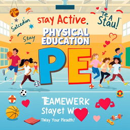 A vibrant and engaging poster design promoting the importance of Physical Education (PE)