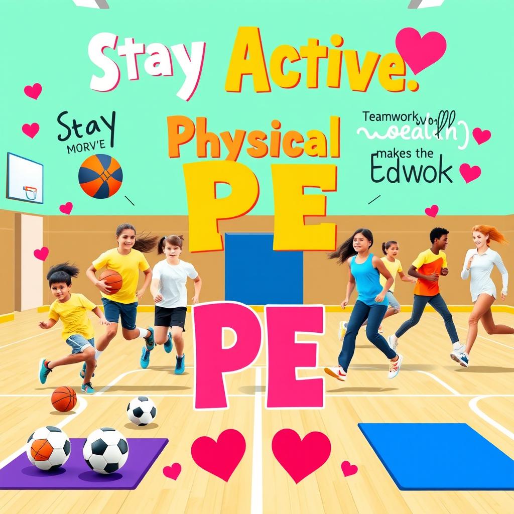 A vibrant and engaging poster design promoting the importance of Physical Education (PE)