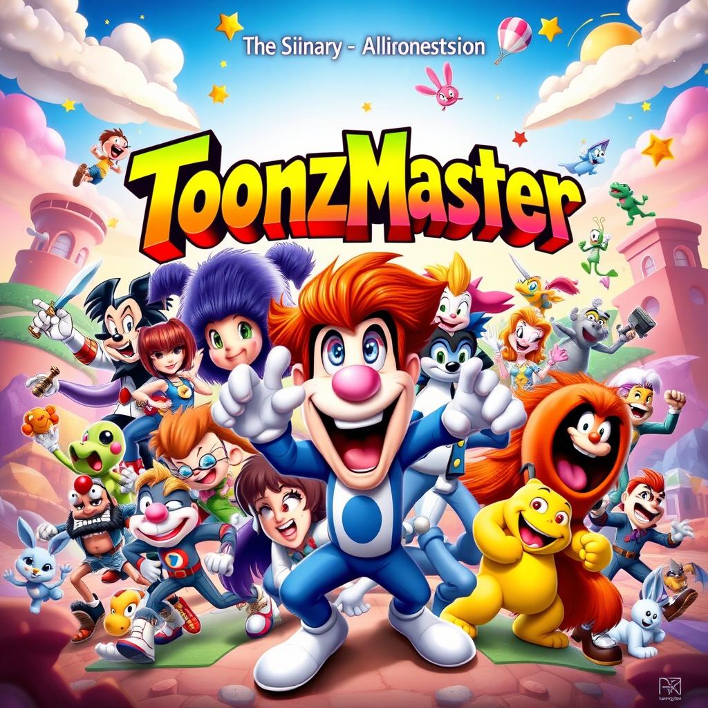 A vibrant and dynamic movie poster for the crossover film titled 'ToonzMaster', featuring an exciting blend of iconic cartoon characters from various series