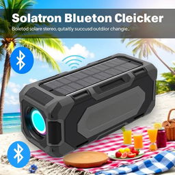 A portable Bluetooth stereo speaker with solar charging, designed for outdoor use