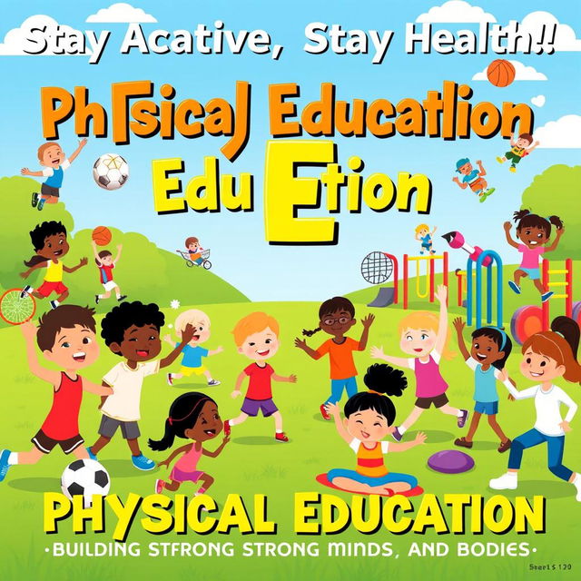 A vibrant and engaging educational poster illustrating the importance of Physical Education (PE)