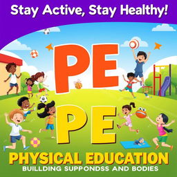 A vibrant and engaging educational poster illustrating the importance of Physical Education (PE)