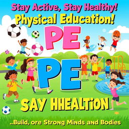 A vibrant and engaging educational poster illustrating the importance of Physical Education (PE)