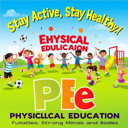 A vibrant and engaging educational poster illustrating the importance of Physical Education (PE)