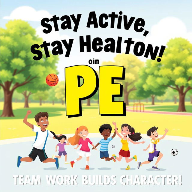 A vibrant and engaging poster that highlights the importance of physical education (PE)