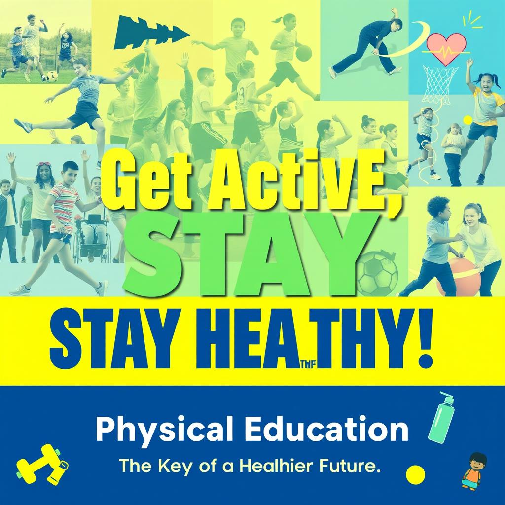 A vibrant and motivational poster showcasing the importance of Physical Education (PE)
