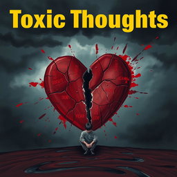 A realistic illustration of a shattered heart design, surrounded by ominous dark storm clouds to symbolize conflict