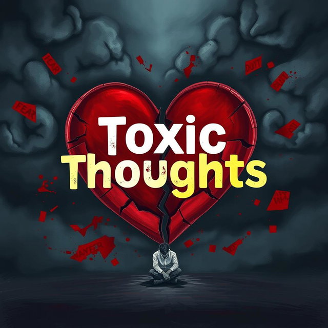 A realistic illustration of a shattered heart design, surrounded by ominous dark storm clouds to symbolize conflict