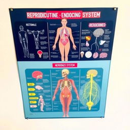 An educational poster illustrating the reproductive, endocrine, and nervous systems