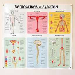 An educational poster illustrating the reproductive, endocrine, and nervous systems