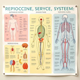 An educational poster illustrating the reproductive, endocrine, and nervous systems