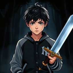 A striking illustration of a 15-year-old boy standing confidently at the center of the image