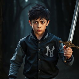A captivating image of a 15-year-old boy standing bravely at the center of the composition