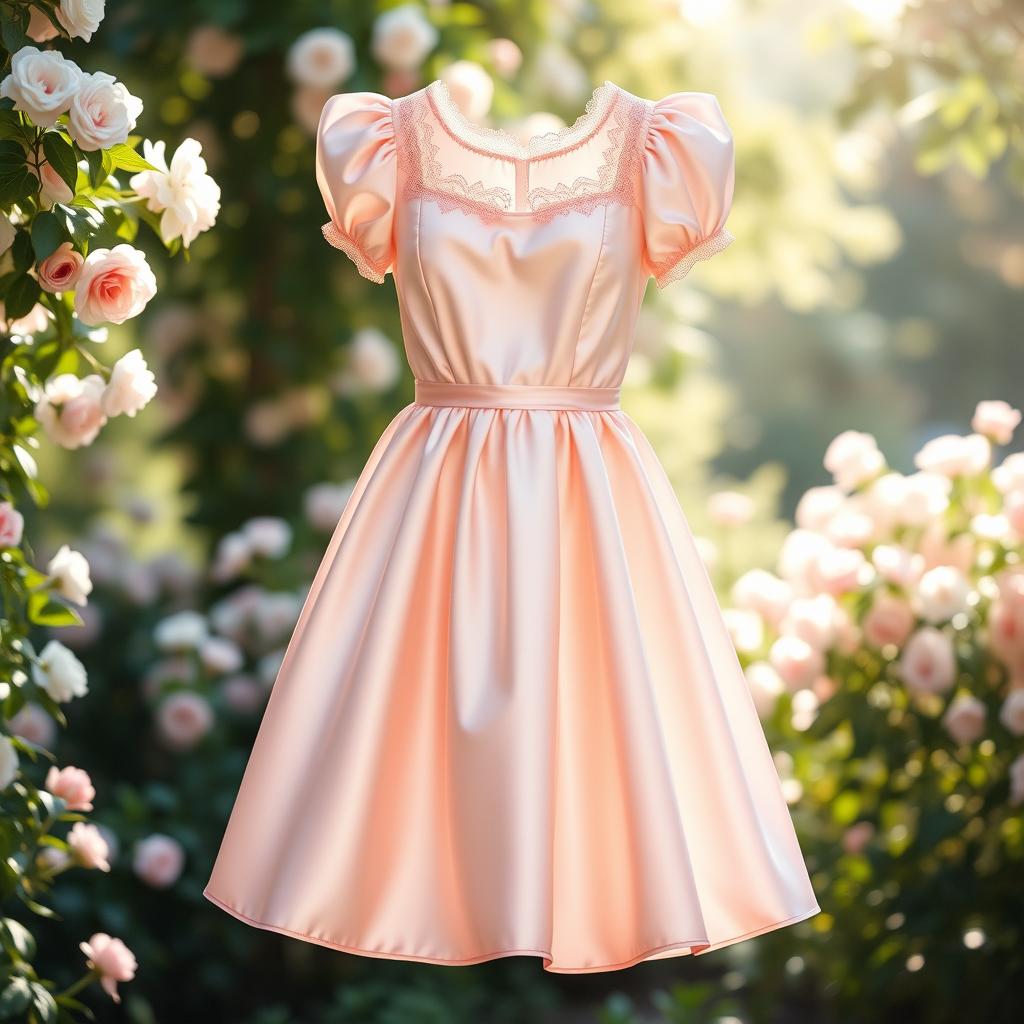 A beautiful satin dress designed for a young woman, featuring a soft, flowing silhouette